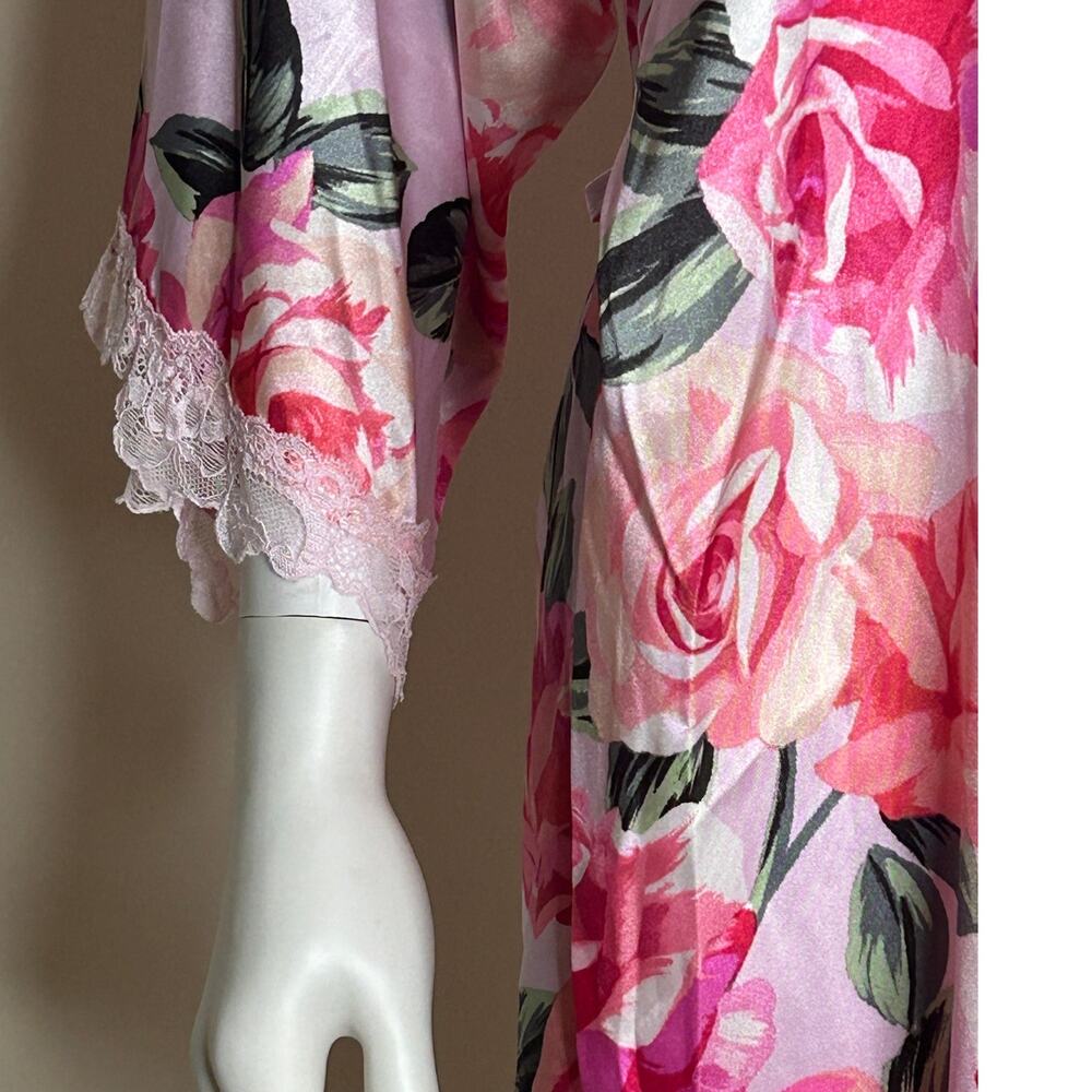 In Bloom by Jonquil Ella Floral Lace Trim Satin Robe Women XS/S New No Belt - Picture 6 of 8